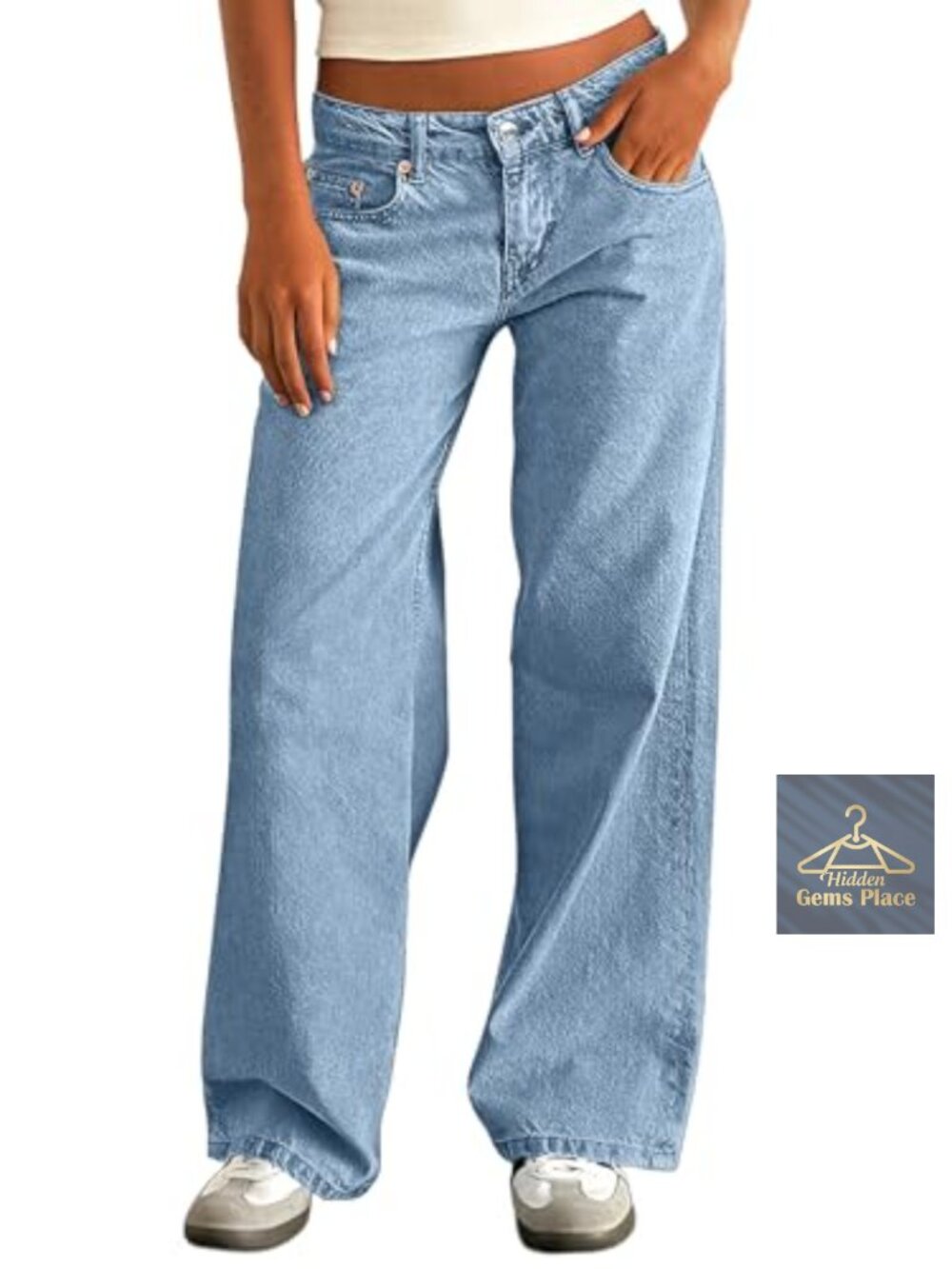 Women's Baggy Low Rise Straight Wide Leg Boyfriend Distressed Denim Jeans with
